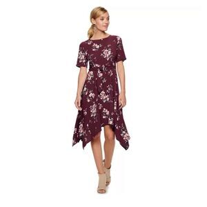 Elle floral tie fit and flare handkerchief dress
